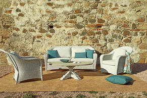 wicker sofas and armchairs in aluminium and teak wood top in guadalmasa in estepona