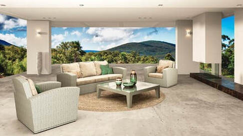Set of dunstrap sofas made in artifial rattan resistant to sun and water.
