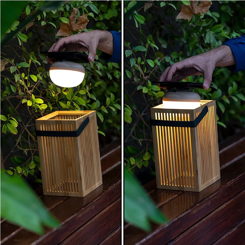 handcrafted wood and steel lamps for gardens and terraces 